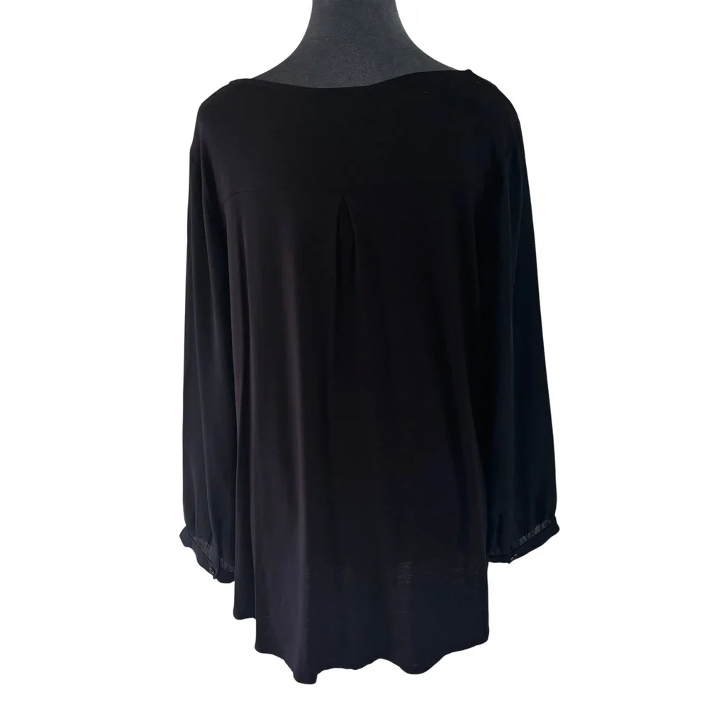 Fortune + Ivy Elevated Basic Black Chic Scalloped Zip‎ V-Neck Mixed Media Top L